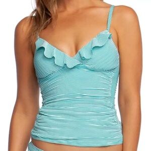 Lauren Ralph Lauren Aqua Seersucker Stripe Tankini SwimSuit Top Size 8 NWT